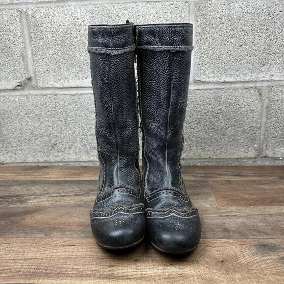 Blackstone Black Leather Goth Burlesque Dancing Unique Mid-Calf Boots 40 9 - Picture 5 of 7